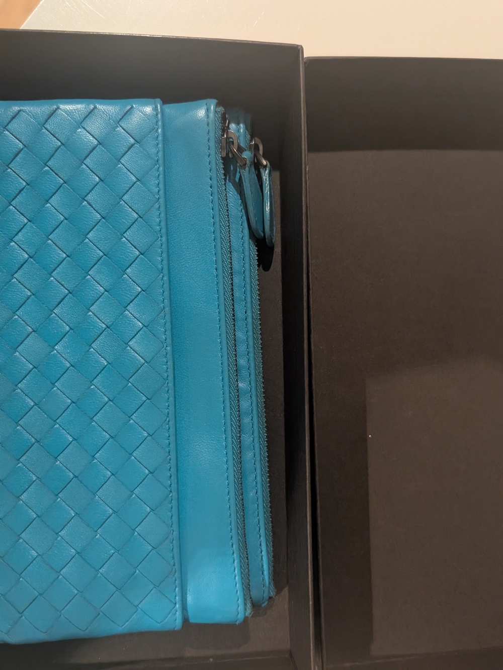 Bottega Veneta Turquoise Intrecciato Leather Zip Wallet